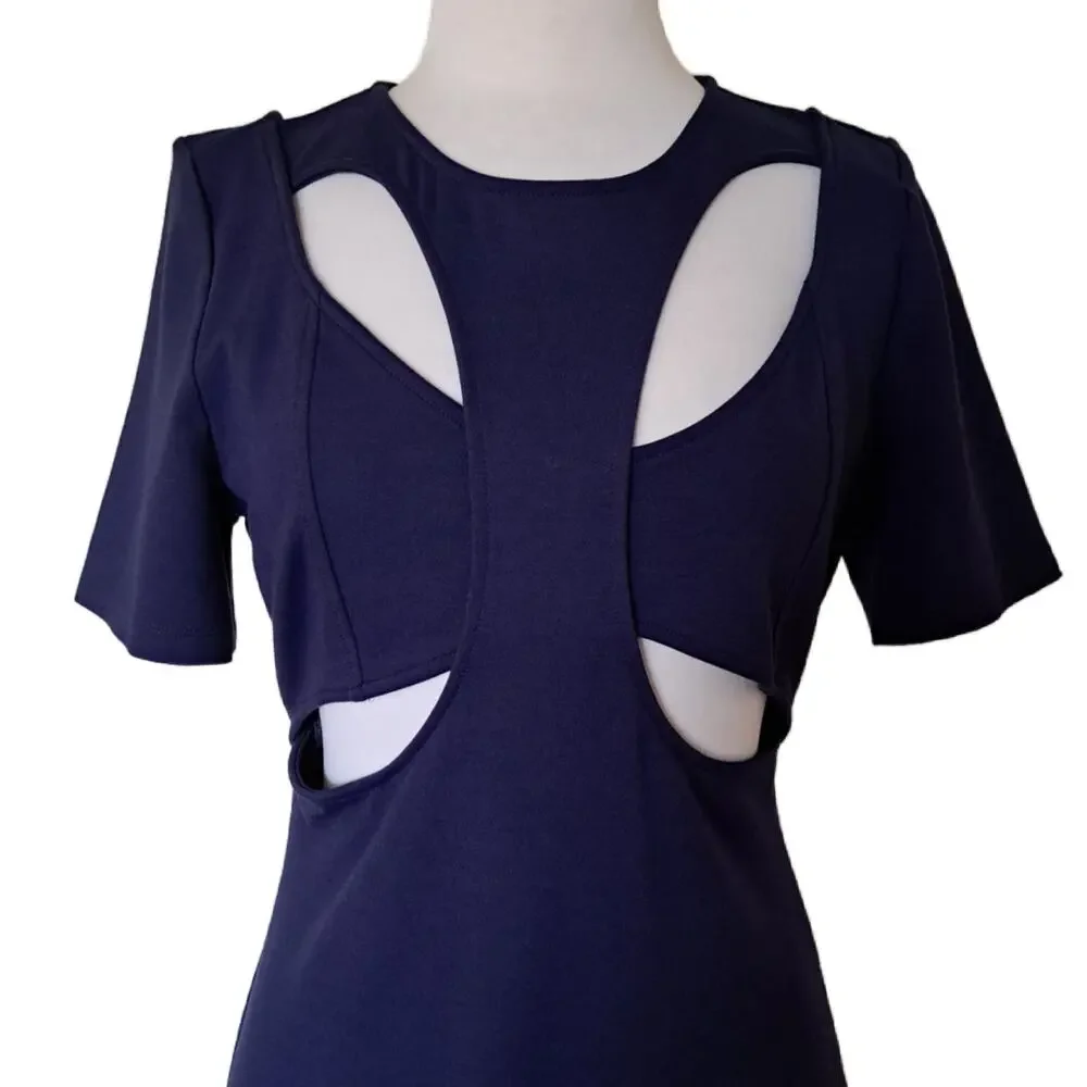NWT Anthropologie Ponte Cut-Out Mini Dress Size Medium Navy Blue - Picture 8 of 12